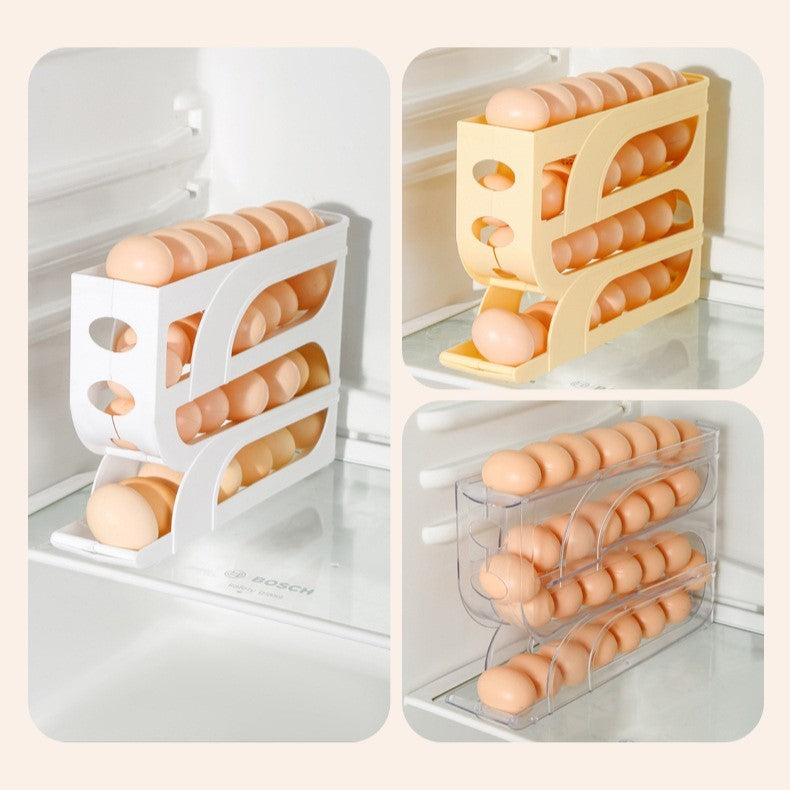 Suport Organizator Ouă pentru Frigider, Depozitare pe 4 Niveluri, Plastic Rezistent, 32x20x7 cm, Transparent