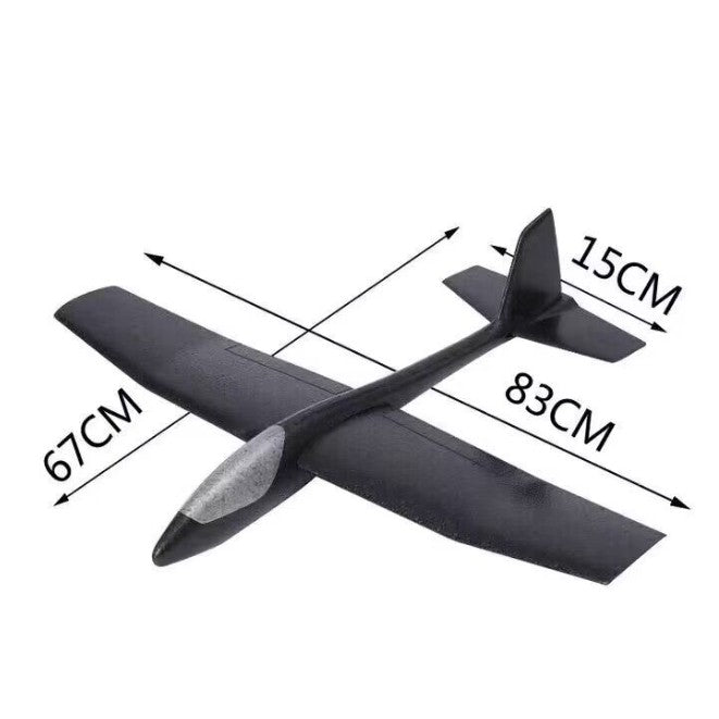 Avion Planor pentru Copii, Jucarie de Exterior pentru Cascadorii, Spuma PPE Flexibila, Lansare Manuala 10-30 m, Lungime 67 cm, Anvergura Aripi 83 cm, Negru