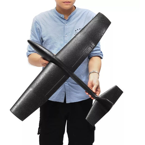 Avion Planor pentru Copii, Jucarie de Exterior pentru Cascadorii, Spuma PPE Flexibila, Lansare Manuala 10-30 m, Lungime 67 cm, Anvergura Aripi 83 cm, Negru