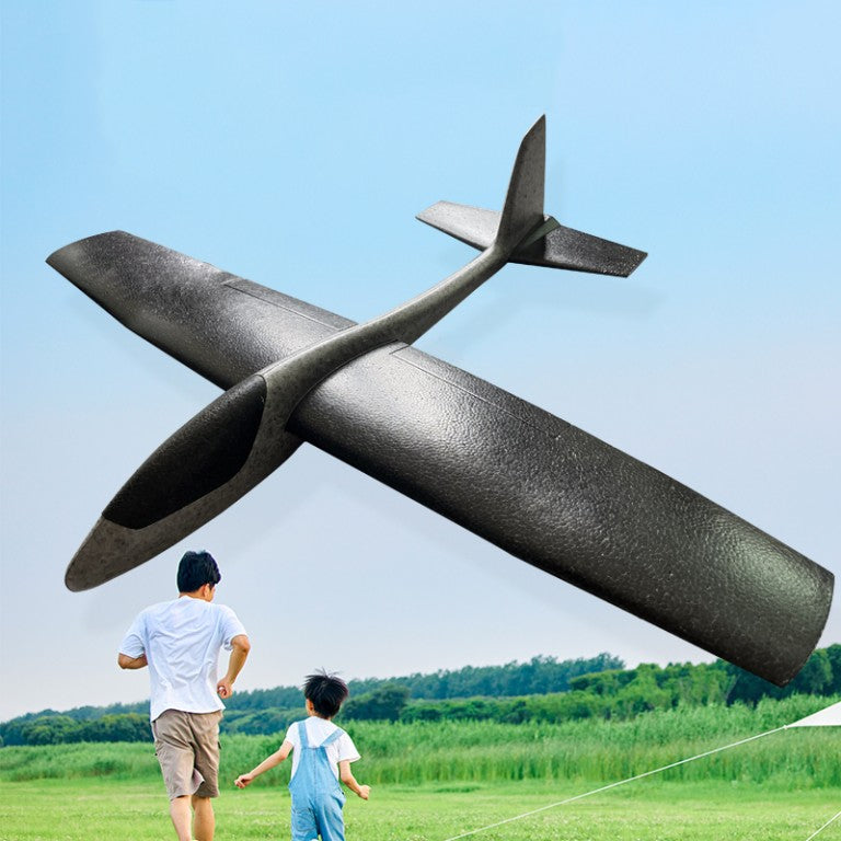 Avion Planor pentru Copii, Jucarie de Exterior pentru Cascadorii, Spuma PPE Flexibila, Lansare Manuala 10-30 m, Lungime 67 cm, Anvergura Aripi 83 cm, Negru