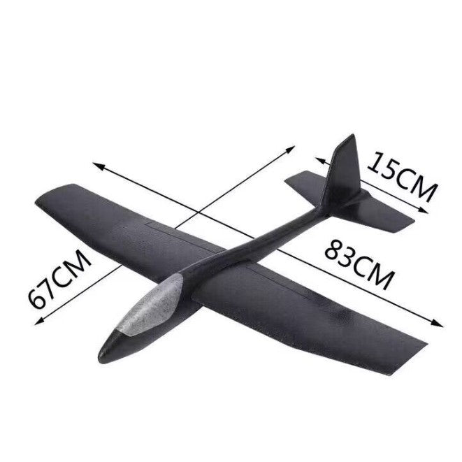 Avion Planor pentru Copii, Jucarie de Exterior pentru Cascadorii, Spuma PPE Flexibila, Lansare Manuala 10-30 m, Lungime 67 cm, Anvergura Aripi 83 cm, Negru