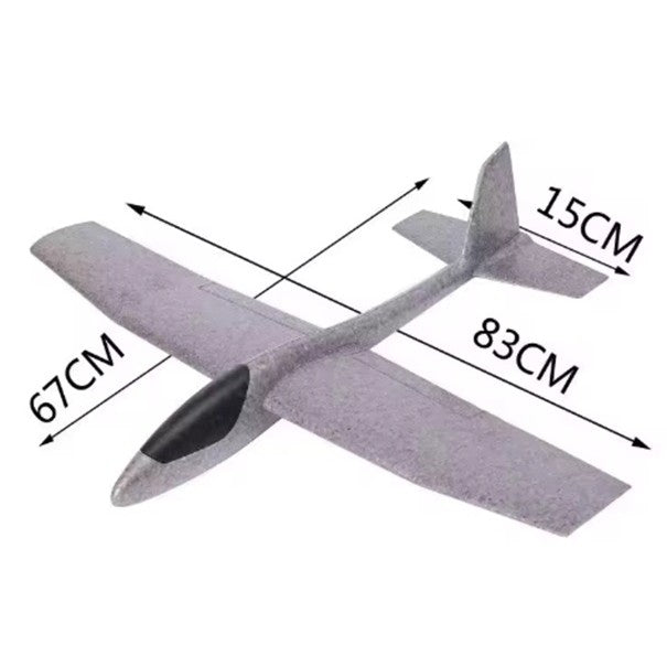 Avion Planor Jucarie Pentru Copii, Zbor Aerodinamic 10-30 m, Spuma PPE Rezistenta, Lungime 67 cm, Anvergura Aripi 83 cm, Gri/Albastru