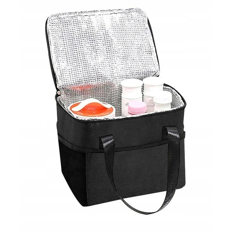 Geanta Termica pentru Pranz, Izolata si Impermeabila, Compartiment Telefon si Tacamuri, Multifunctionala, 24x18x21 cm, Negru