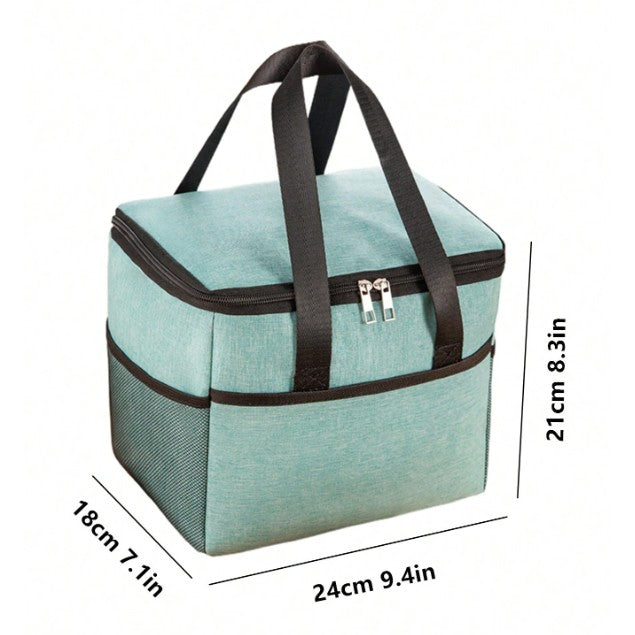 Geanta Termica pentru Pranz, Izolata si Impermeabila cu Buzunare Telefon si Tacamuri, Material Textil Rezistent, 24 x 18 x 21 cm, Verde