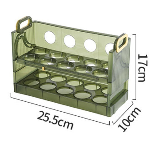 Suport Organizator pentru Oua, Cutie Depozitare Frigider cu Doua Straturi, Plastic Transparent cu Indicator Data, Capacitate 20 Oua, Verde, 25.5x10x17 cm