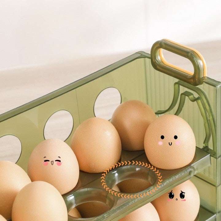 Suport Organizator pentru Oua, Cutie Depozitare Frigider cu Doua Straturi, Plastic Transparent cu Indicator Data, Capacitate 20 Oua, Verde, 25.5x10x17 cm