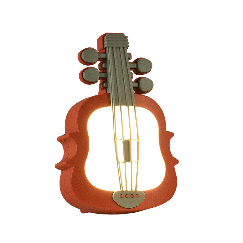 Lampă de Veghe LED cu Protecție pentru Ochi, Model Violină, Senzor de Întuneric și Lumină Caldă, Încărcare USB, Material ABS, 14.3x5x9.9 cm, Verde/Roșu
