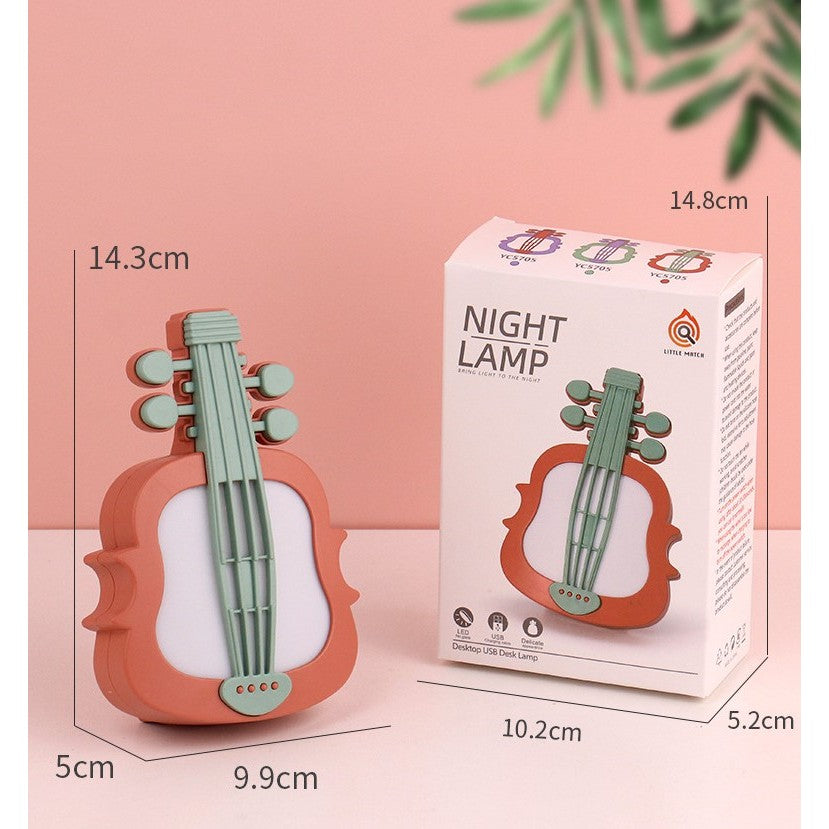 Lampă de Veghe LED cu Protecție pentru Ochi, Model Violină, Senzor de Întuneric și Lumină Caldă, Încărcare USB, Material ABS, 14.3x5x9.9 cm, Verde/Roșu
