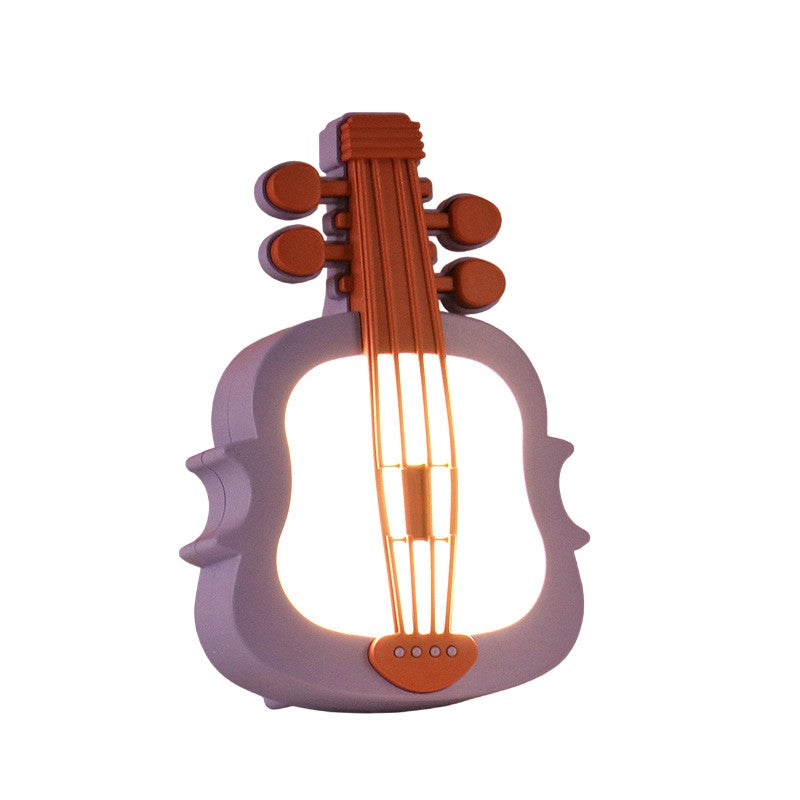 Lampa de Veghe cu Protectie pentru Ochi, Model Violina, Senzor de Lumina si Incarcare USB, Material ABS, 14.3x5x9.9 cm, Mov/Portocaliu