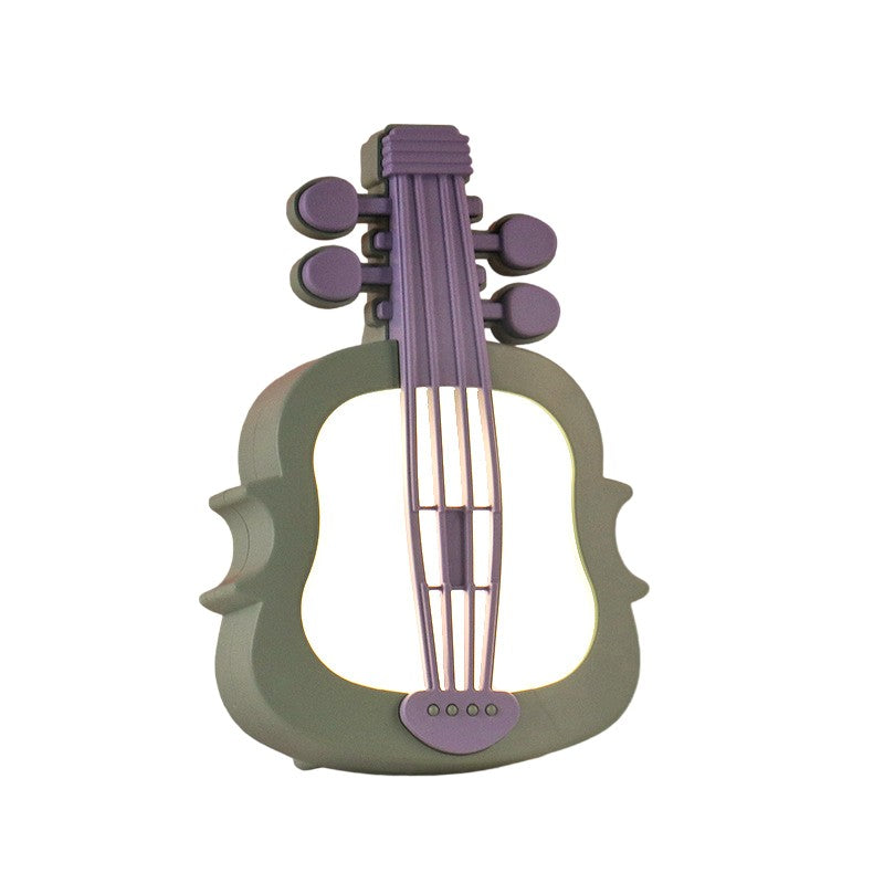Lampă de Veghe cu Protecție pentru Ochi, Model Violină cu Senzor de Întuneric, Lumină Caldă LED, Încărcare USB, Material ABS, 14.3 x 5 x 9.9 cm, Verde/Mov