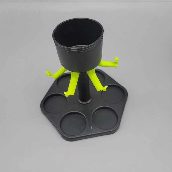 Dozator Hexagonal pentru Shoturi, Dispenser si Divizor de Bauturi cu Suport, Set Complet cu 6 Pahare din Sticla, Negru