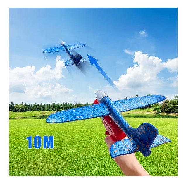 Pistol cu Lansator de Avion, Jucarie Interactiva pentru Copii, Distanta Lansare 10 m, Plastic si Spuma PPE, 24 cm, Rosu/Albastru, 3+ Ani