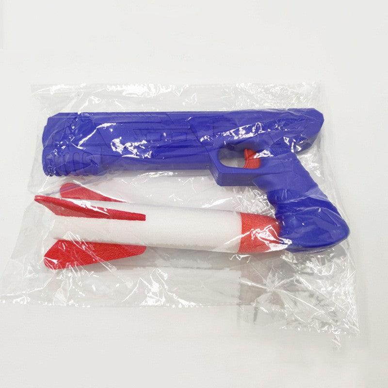 Pistol de Jucarie cu Lansator de Racheta, Lumina LED Interactiva, Plastic si Polistiren, Varsta +3 Ani, Albastru/Rosu