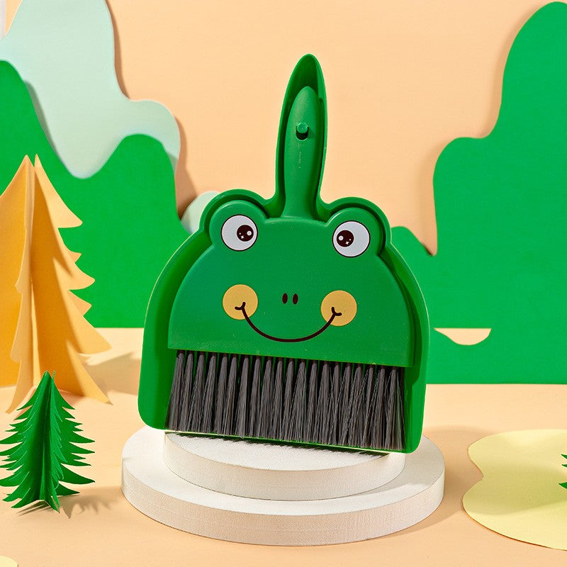 Little Cleaner Set Mini Matura si Faras pentru Birou si Bucatarie, Design Broscuta, Plastic, 23 x 18 cm, Verde