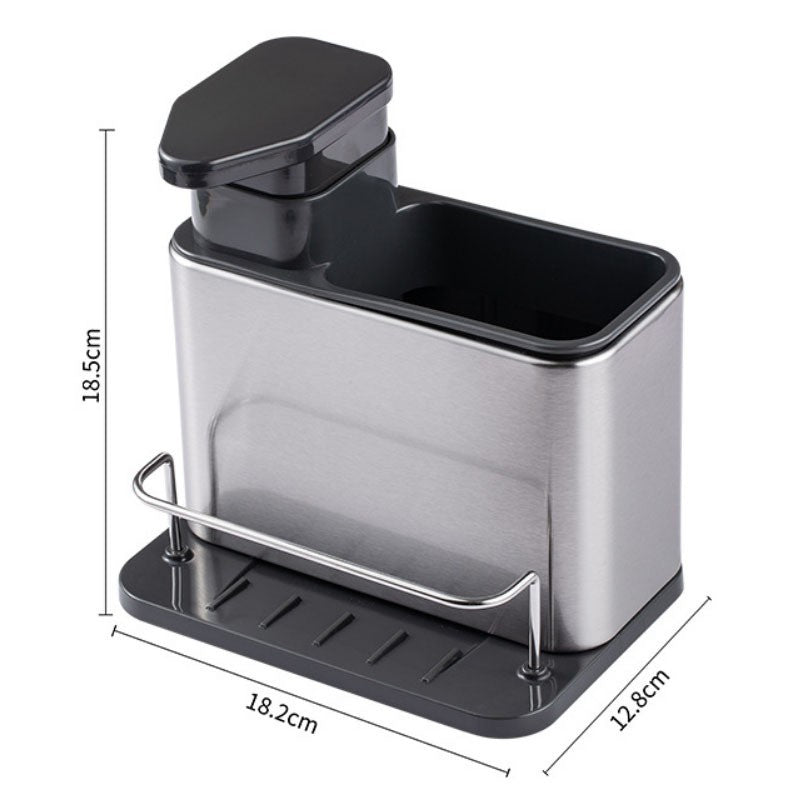 Dispenser Multifunctional Pentru Detergent Si Sapun Lichid, Dozator Cu Suport Pentru Ustensile De Bucatarie, Plastic, 18.5 x 18 x 12.8 cm, Negru