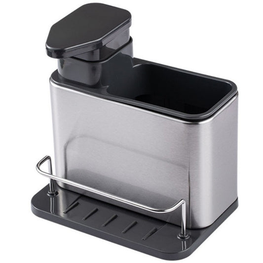 Dispenser Multifunctional Pentru Detergent Si Sapun Lichid, Dozator Cu Suport Pentru Ustensile De Bucatarie, Plastic, 18.5 x 18 x 12.8 cm, Negru