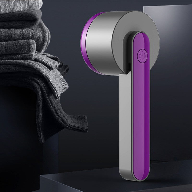 Aparat Pentru Curatat Scame, Par si Praf, Trimmer Portabil cu Lame din Otel Inoxidabil, Maner Ergonomic si Recipient Detasabil, Incarcare USB, Negru/Mov