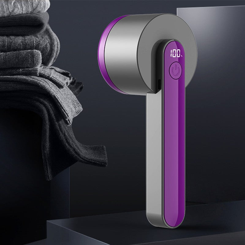 Aparat Pentru Curatat Scame, Par si Praf, Trimmer Portabil cu Lame din Otel Inoxidabil, Maner Ergonomic si Recipient Detasabil, Incarcare USB, Negru/Mov