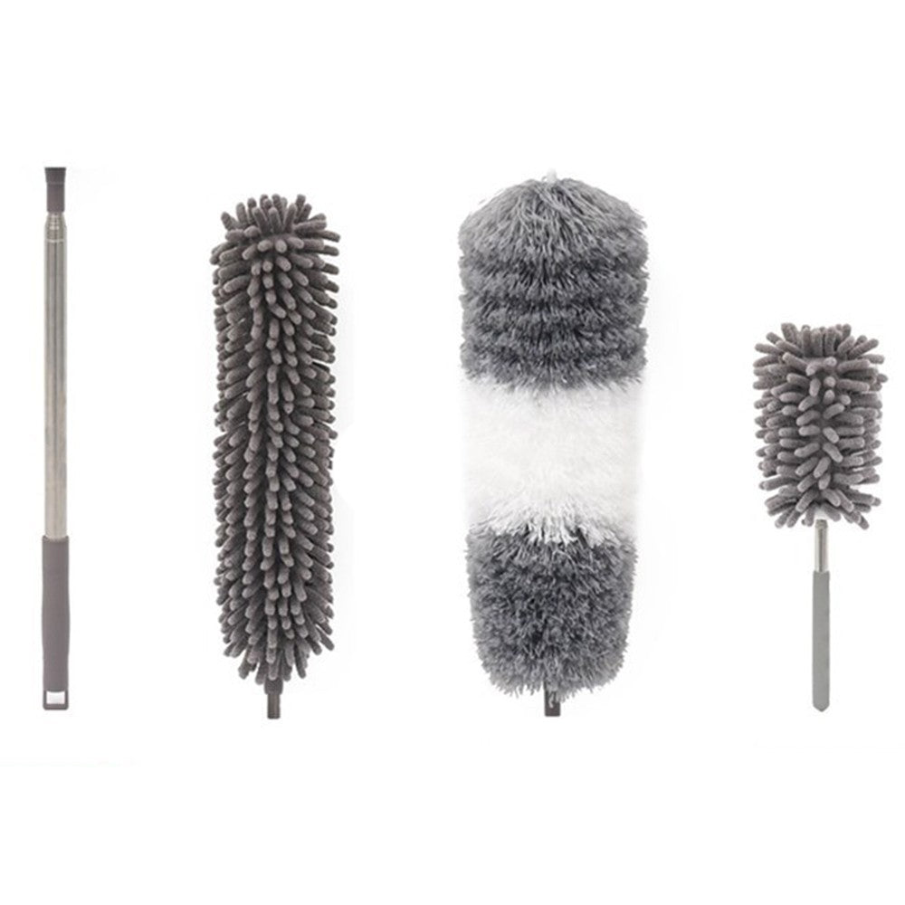 Mop din Microfibra pentru Curatenie, Set 3 Capete Detasabile, Pamatuf Praf si Mini Perie, Maner Extensibil 220 cm, Material EVA, Husa cu Fermoar, Gri