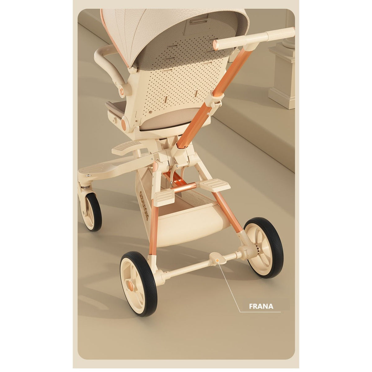Cărucior Sport 3 în 1, Scaun Masă și Pat Dormit, Sezut Rotativ 360 Grade, Pliabil, Cadru Aluminiu, 6-36 Luni, Crem/Panda, 64 x 35 x 100 cm
