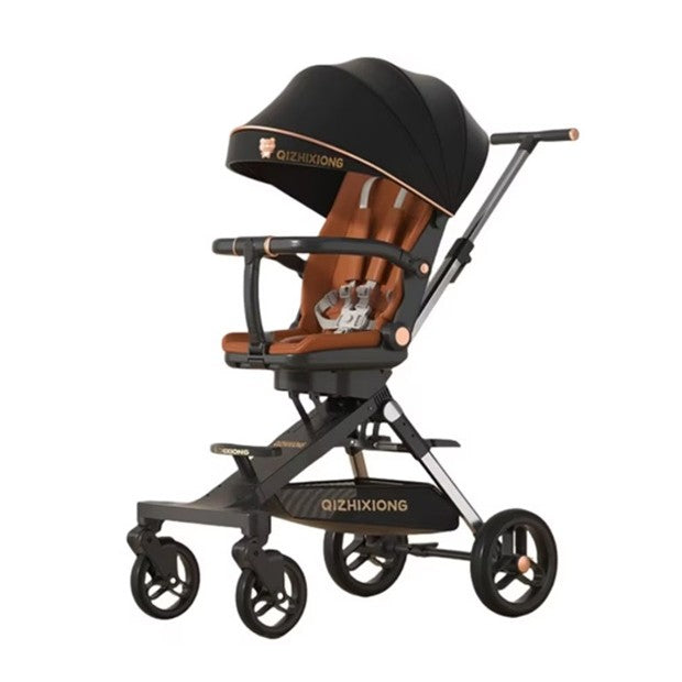 Carucior Sport 3 in 1, Reversibil cu Sezut Rotativ 360 Grade, Functie Scaun Masa si Pat Dormit, Pliabil, Cadru Aluminiu, 6-36 Luni, Negru