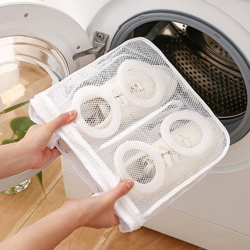 Sac pentru Spalare Incaltaminte in Masina de Spalat, Protectie cu Strat de Spuma si Fermoar Securizat, Panza Tip Plasa, 28 x 24.5 x 8 cm, Alb