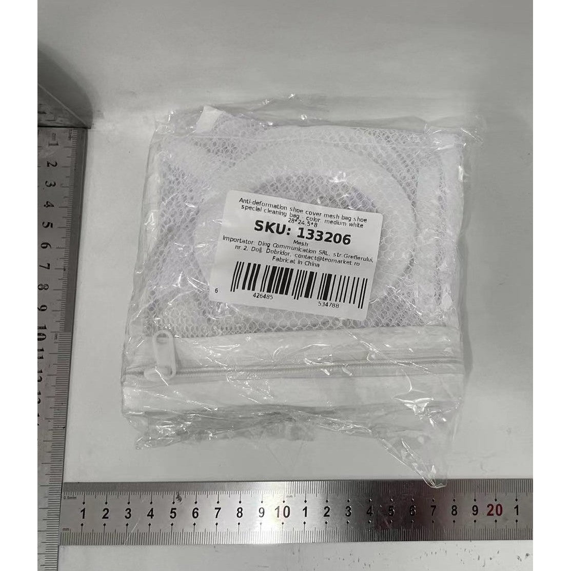 Sac pentru Spalare Incaltaminte in Masina de Spalat, Protectie cu Strat de Spuma si Fermoar Securizat, Panza Tip Plasa, 28 x 24.5 x 8 cm, Alb