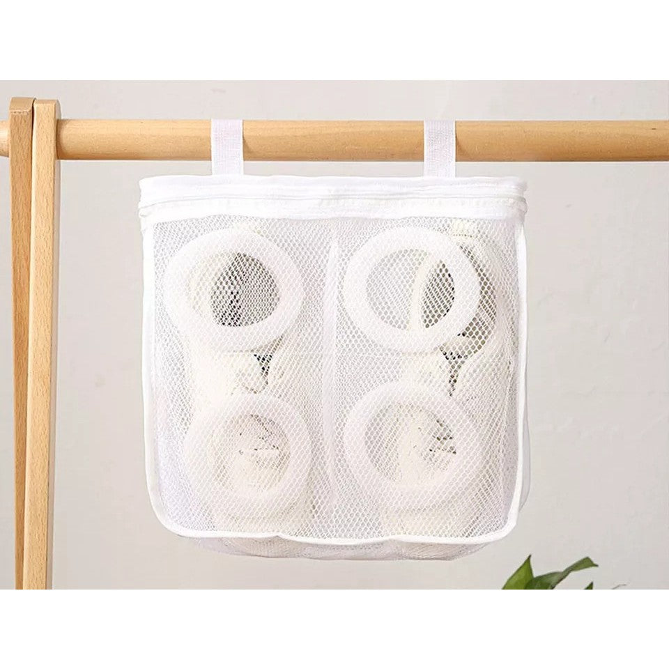 Sac pentru Spalare Incaltaminte in Masina de Spalat, Protectie cu Strat de Spuma si Fermoar Securizat, Panza Tip Plasa, 28 x 24.5 x 8 cm, Alb