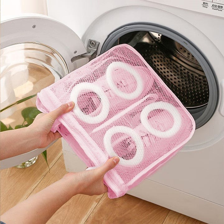 Sac pentru Spalare Incaltaminte in Masina de Spalat, Protectie cu Strat Interior din Spuma si Fermoar Securizat, Panza Tip Plasa, 28 x 24.5 x 8 cm, Roz