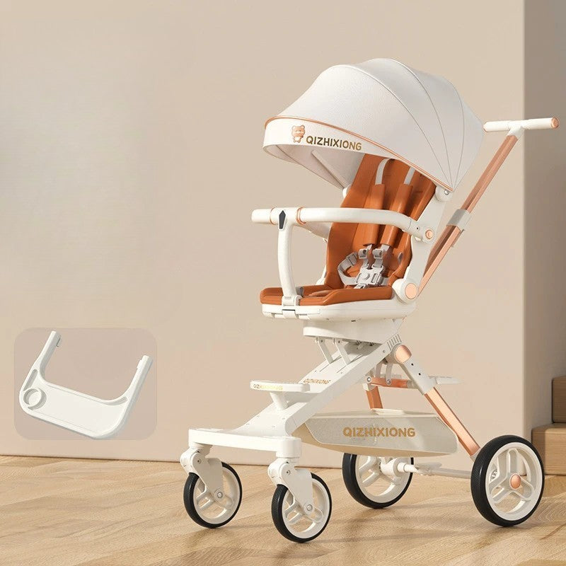 Carucior Sport 3 in 1, Scaun de Masa si Pat de Dormit, Pliabil, Sezut Rotativ 360 Grade, Reversibil, Cadru Aluminiu, 6-36 Luni, Alb