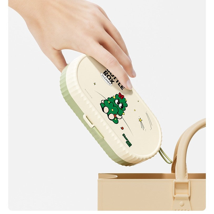 Set Curatare Biberoane si Tetine Portabil, Perii Silicon cu Suport de Uscare si Cutie Depozitare, 7 Piese, Verde, 20 x 9.5 cm
