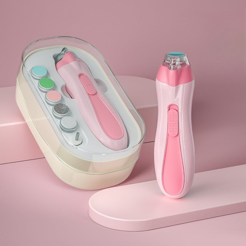 Pila Electrica pentru Unghii Bebelusi si Copii, Silentioasa cu Lumina LED si Incarcare USB Tip C, Material ABS, 6 Capete de Pilit Incluse, Roz