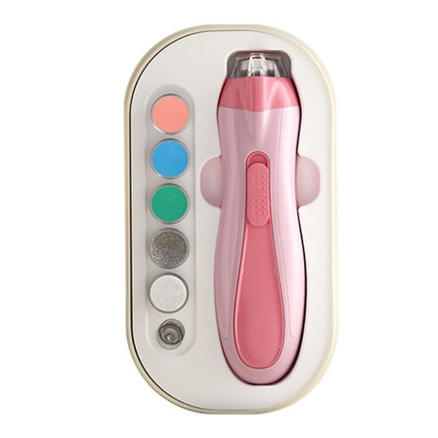 Pila Electrica pentru Unghii Bebelusi si Copii, Silentioasa cu Lumina LED si Incarcare USB Tip C, Material ABS, 6 Capete de Pilit Incluse, Roz