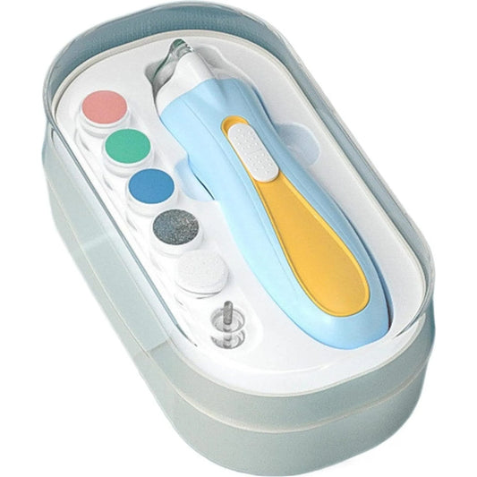 Pila Electrica pentru Unghii Bebelusi si Copii, Silentioasa cu Lumina LED si Incarcare USB Tip C, Carcasa ABS, Set 6 Capete de Praf, Albastru/Portocaliu