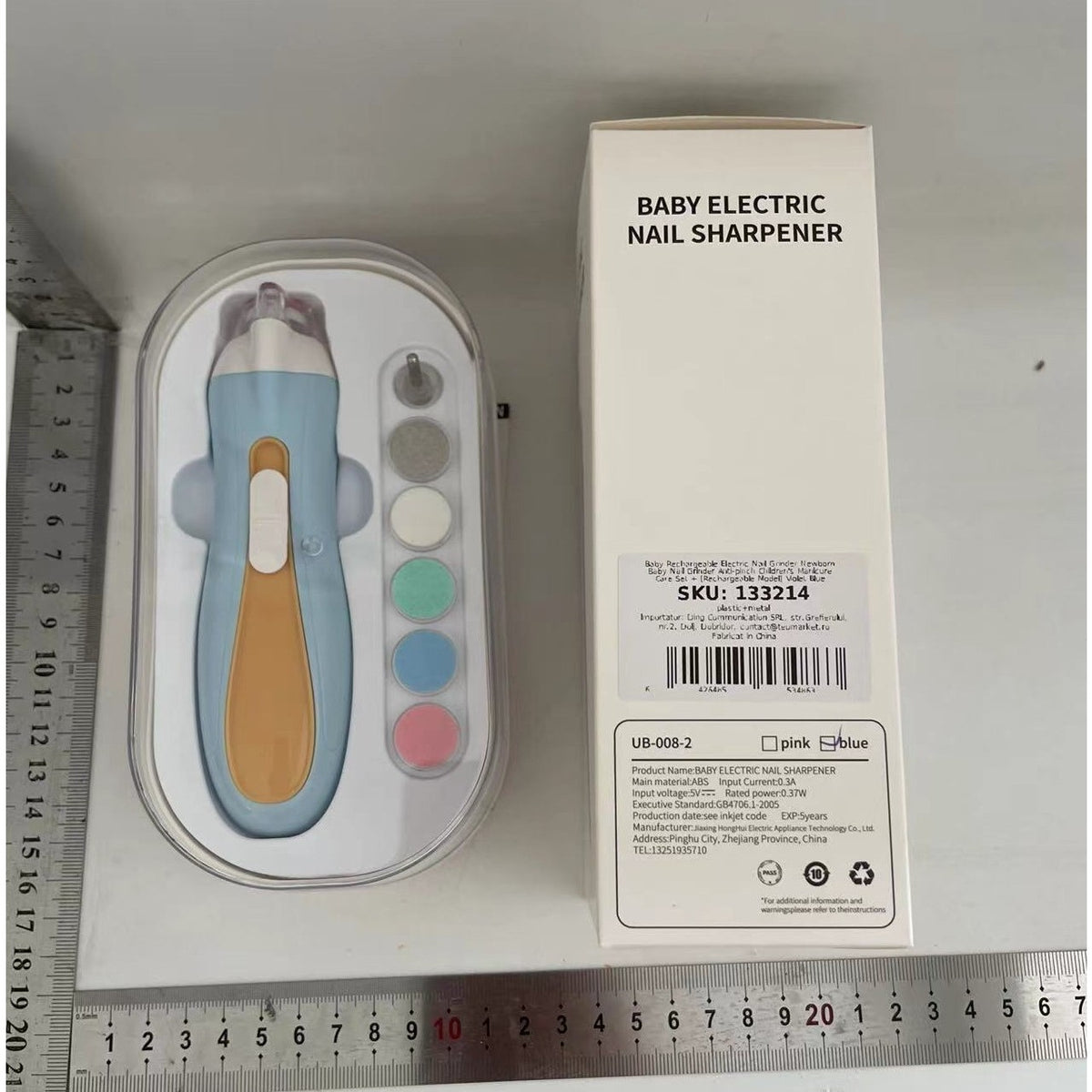 Pila Electrica pentru Unghii Bebelusi si Copii, Silentioasa cu Lumina LED si Incarcare USB Tip C, Carcasa ABS, Set 6 Capete de Praf, Albastru/Portocaliu