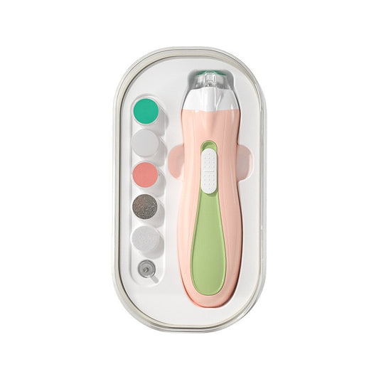 Pila Electrica pentru Unghii Bebelusi si Copii, Silentioasa cu Lumina LED si Incarcare USB, Material ABS, 6 Capete Inlocuibile, Verde/Roz