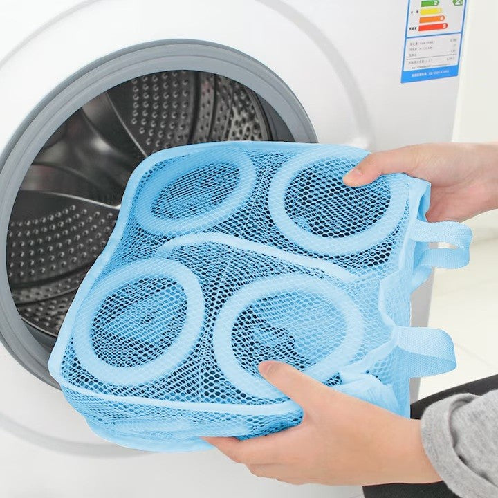 Sac pentru Spalare Incaltaminte in Masina de Spalat, Protectie cu Strat de Spuma si Fermoar Securizat, Material Tip Plasa cu Agatatoare, 28 x 24.5 x 8 cm, Albastru