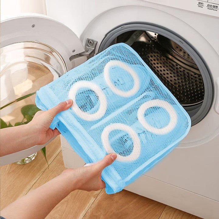 Sac pentru Spalare Incaltaminte in Masina de Spalat, Protectie cu Strat de Spuma si Fermoar Securizat, Material Tip Plasa cu Agatatoare, 28 x 24.5 x 8 cm, Albastru