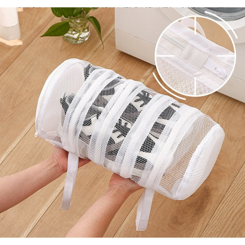 Sac Pentru Spalare Incaltaminte Cu Strat Protectie Spuma, Plasa Cu Fermoar Securizat Si Agatatoare, Material Textil, 40 x 19 cm, Alb