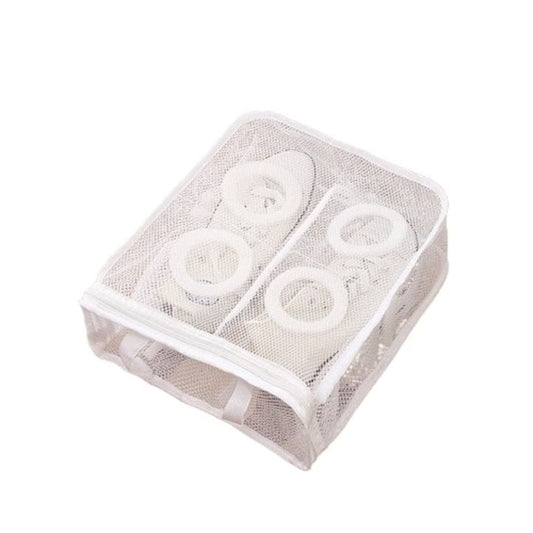Sac pentru Spalare Incaltaminte, Protectie cu Strat de Spuma si Fermoar Securizat, Panza Tip Plasa, 36 x 30 x 12 cm, Alb