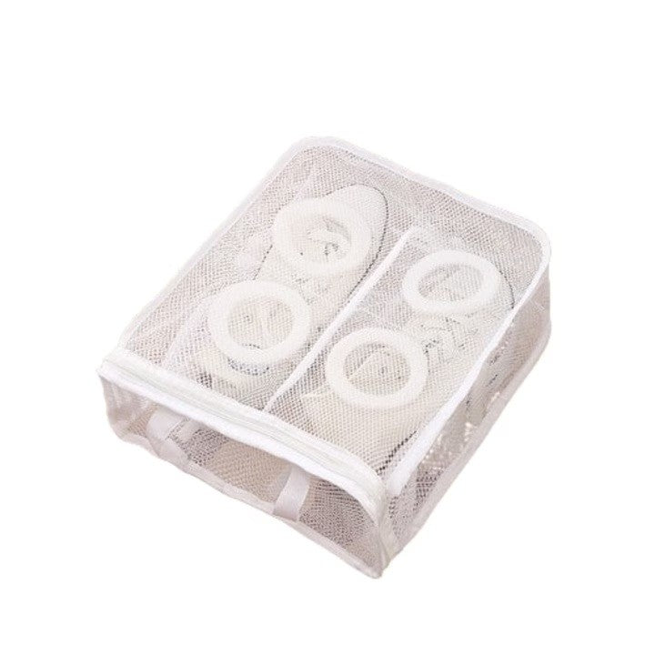 Sac pentru Spalare Incaltaminte, Protectie cu Strat de Spuma si Fermoar Securizat, Panza Tip Plasa, 36 x 30 x 12 cm, Alb