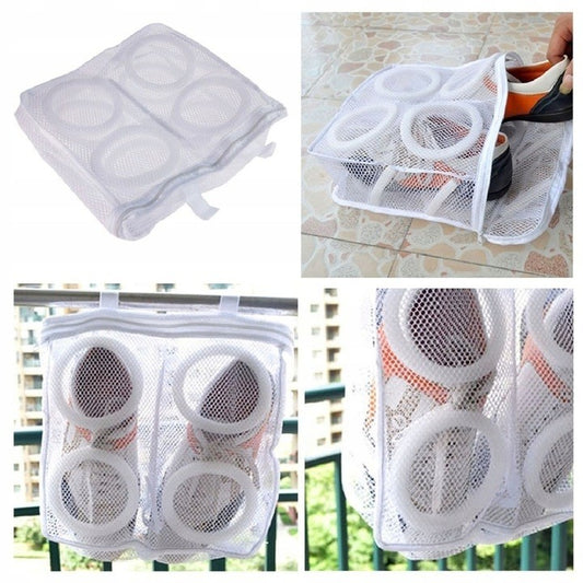 Sac pentru Spalare Incaltaminte, Protectie cu Strat de Spuma si Fermoar Securizat, Panza Tip Plasa, 36 x 30 x 12 cm, Alb