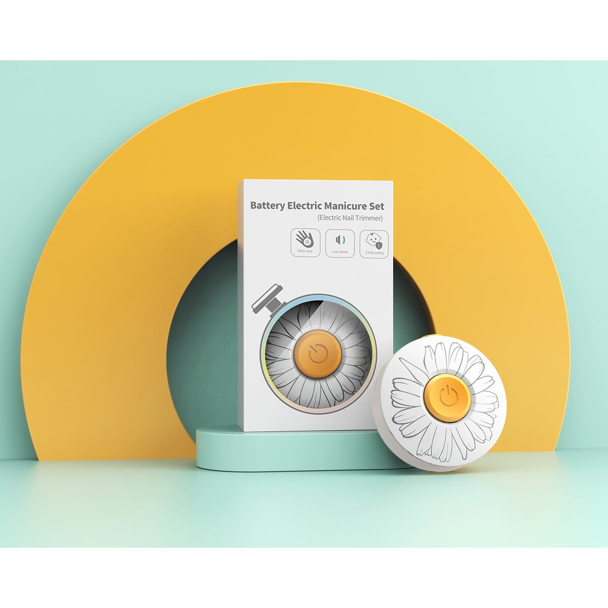 Pila Electrica Unghii pentru Bebelusi si Copii, Set Ingrijire Silentios cu 6 Capete Interschimbabile, Lumina LED, ABS, Model Flori, Alb
