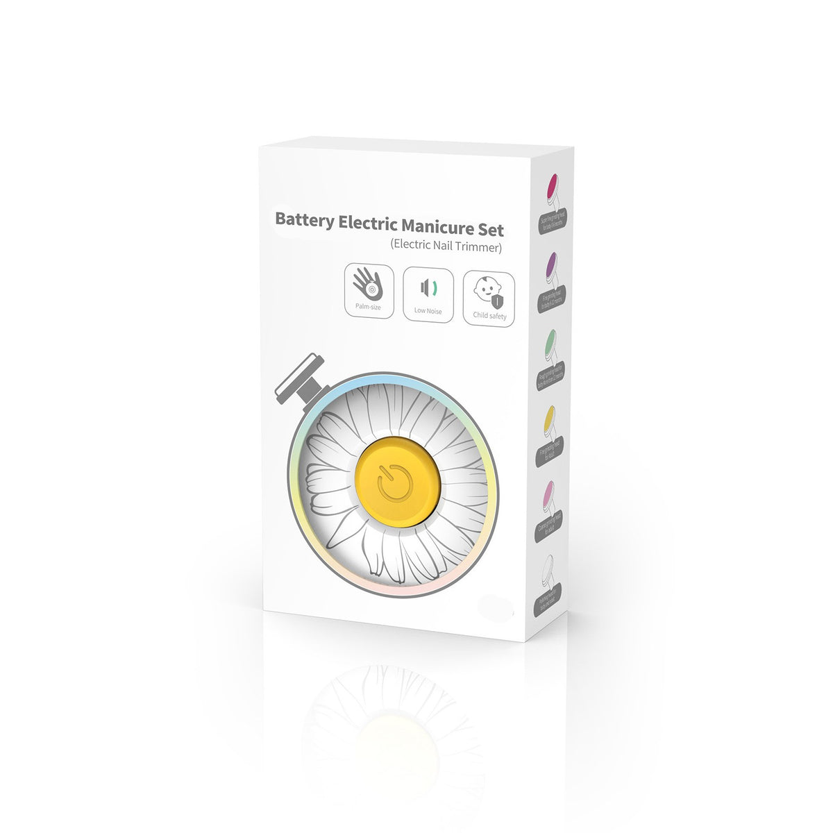 Pila Electrica Unghii pentru Bebelusi si Copii, Set Ingrijire Silentios cu 6 Capete Interschimbabile, Lumina LED, ABS, Model Flori, Alb