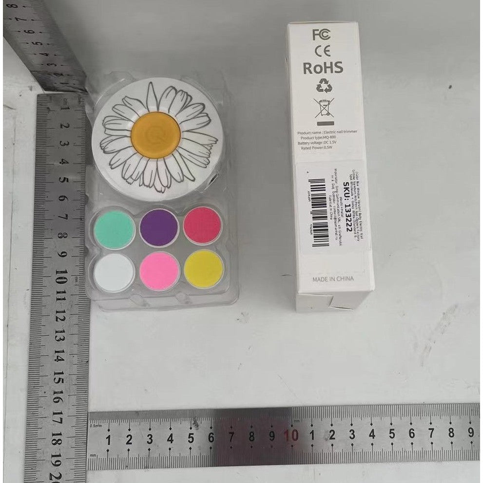 Pila Electrica Unghii pentru Bebelusi si Copii, Set Ingrijire Silentios cu 6 Capete Interschimbabile, Lumina LED, ABS, Model Flori, Alb