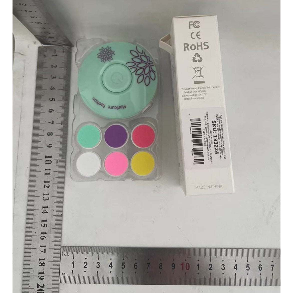 Pila Electrica Unghii pentru Bebelusi si Copii, Silentioasa cu 6 Capete Inlocuibile, ABS, Alimentare Baterie, Model Flori, Verde, 6.5 x 1.8 cm
