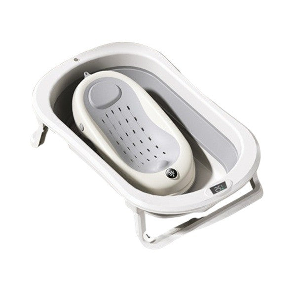 Cada de Baie Pliabila pentru Bebelusi si Copii, Indicator de Temperatura, Picioare Antiderapante, Material PP si TPE, Capacitate 45 l, 0-8 Ani, 80 x 50 x 23 cm, Gri