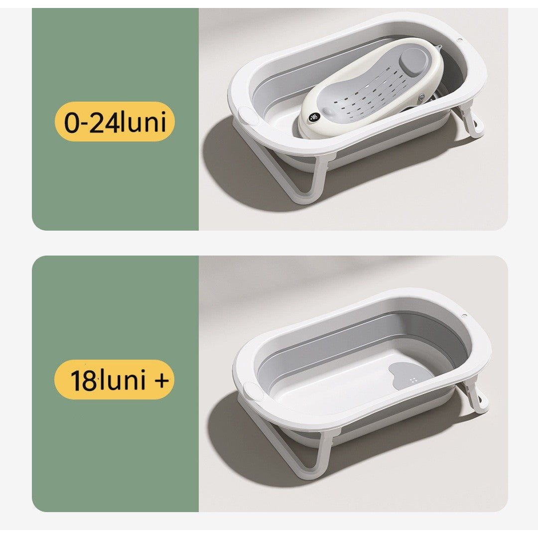 Cada de Baie Pliabila pentru Bebelusi si Copii, Indicator de Temperatura, Picioare Antiderapante, Material PP si TPE, Capacitate 45 l, 0-8 Ani, 80 x 50 x 23 cm, Gri