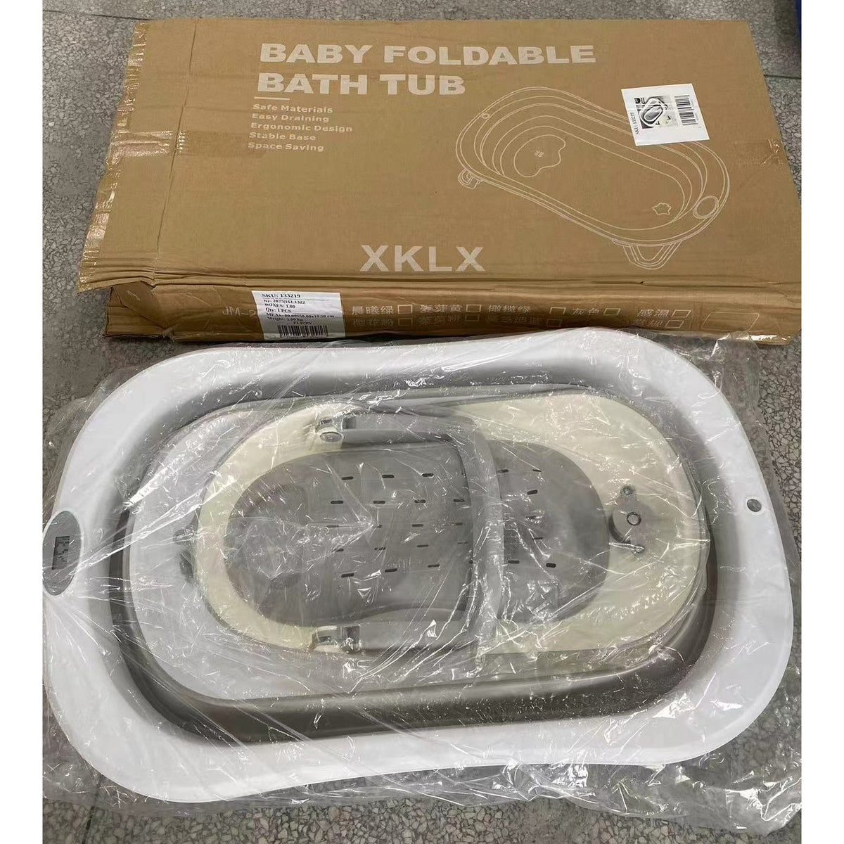 Cada de Baie Pliabila pentru Bebelusi si Copii, Indicator de Temperatura, Picioare Antiderapante, Material PP si TPE, Capacitate 45 l, 0-8 Ani, 80 x 50 x 23 cm, Gri