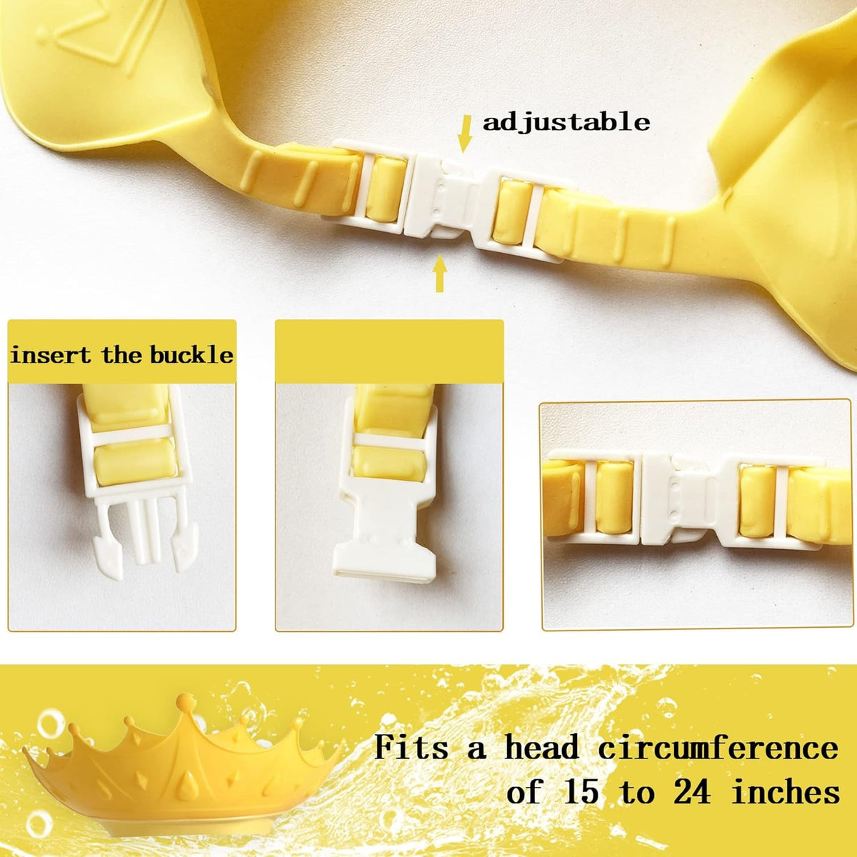 Fippy Viziera de Protectie Baie pentru Copii si Bebelusi, Protectie Ochi si Urechi Impotriva Samponului, Model Coroana, Banda Ajustabila, Material TPE si PP, Galben